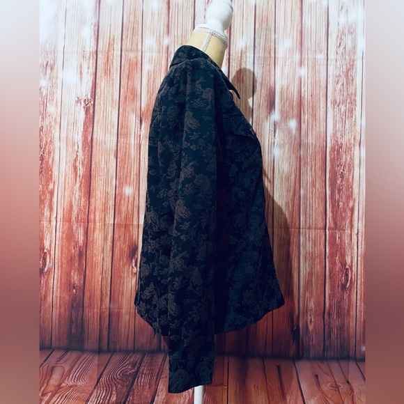 Women’s Medium Jacket Susan Graver ‘Shacket’ Shirt Jacket Brown Black Floral - Picture 4 of 9